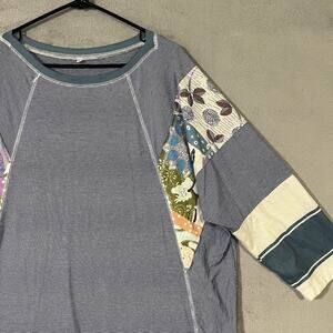 Evaless Oversized Top Navy Blue Stripe Floral Womens XL Dolman 3/4 Sleeves